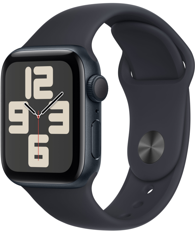 Apple Watch SE 2023, 40 мм, корпус из алюминия цвета тёмная ночь, спортивный ремешок цвета тёмная ночь, GPS